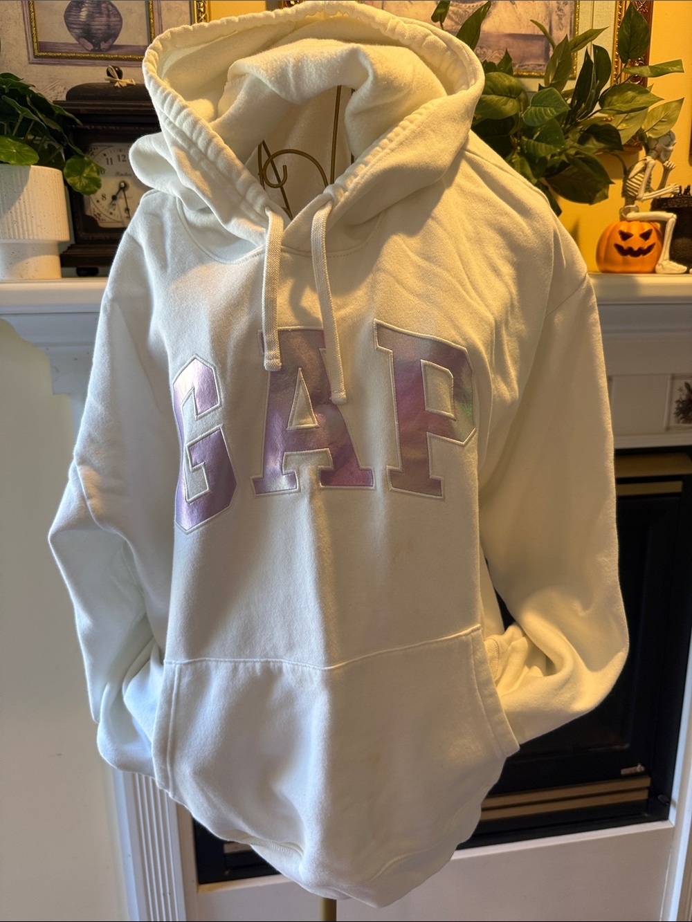 GAP white Hoodie with Iridescent Purple Lettering oversized large sku2